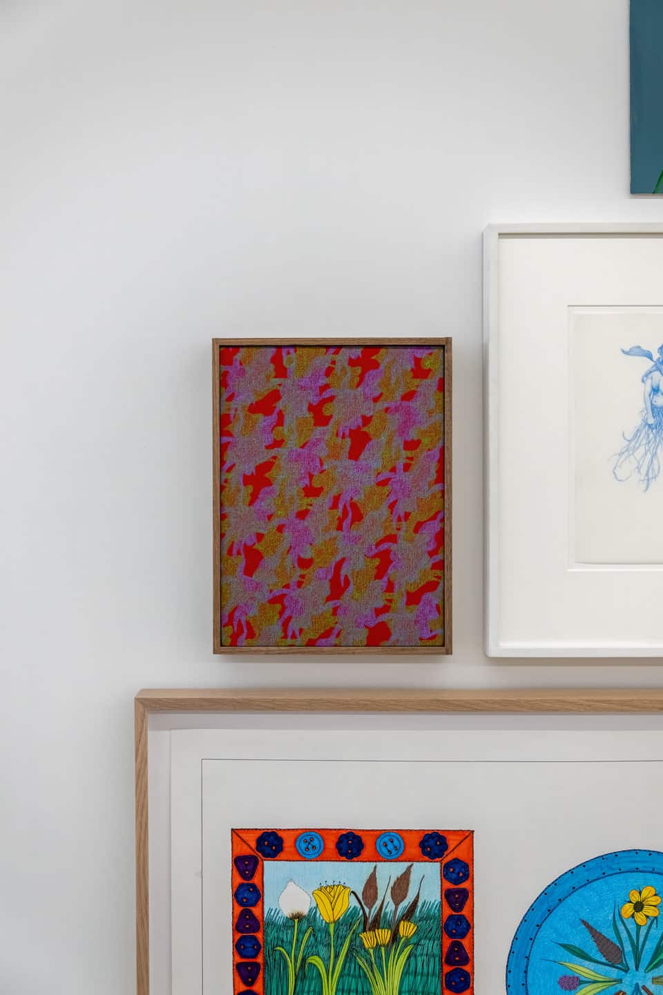 Emma Welch, Study for a flower fence (19) #2, 2022, 254×203mm / 12⅝×9½in colour pencil and wax pastel on linen over panel, artist’s frame